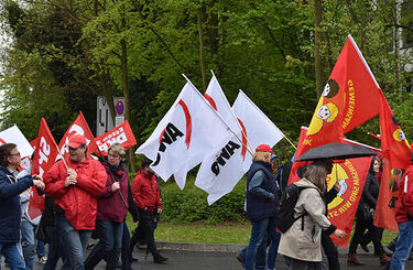 Demonstarionszug mit Fahnen